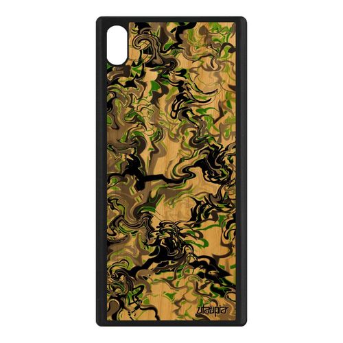 Coque Sony Xperia Xa1 Ultra Bois Silicone Marbre Frêne Telephone Motif Ondulé Fait Main Mobile Fond Peinture Cover Effet Vert Etui