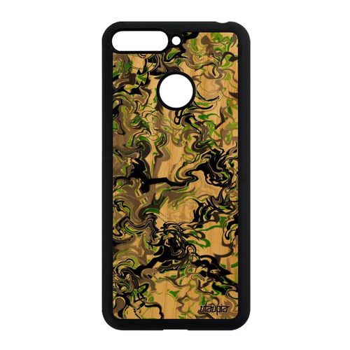 Coque Marbre Honor 7a En Bois Silicone Fait Main Effet Ondulé Vert Motif Peinture 4g Forme Fond Etui De Protection Made In France