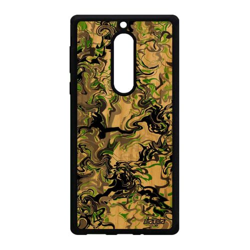 Coque De Protection Pour Nokia 5 Bois Silicone Marbre Antichoc Forme Fond Peinture Motif Fait Main Dessin Ondulé Vert Mobile Effet