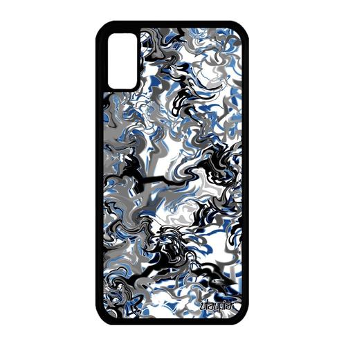 Coque Iphone Xs En Silicone Marbre Etui Forme Texture Peinture Bleu Case Original Solide Rigide Dessin Motif Coloré Fantaisie