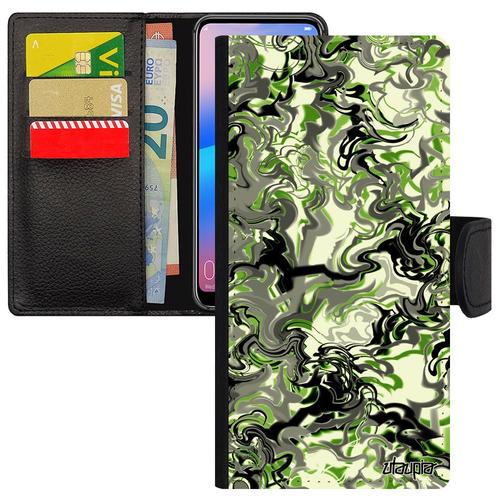 Coque Rabat Pour Galaxy S8 Plus Cuir Porte Cartes Marbre Peinture Fond Vert Forme Design Ondulé Motif Etui Effet Dessin S8+ Samsung