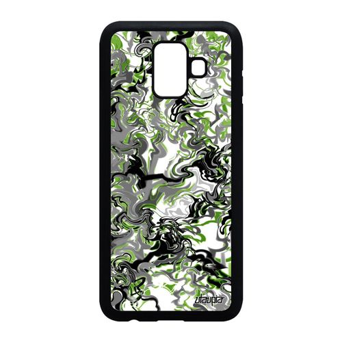 Coque Silicone De Protection Samsung Galaxy A6 2018 Marbre Fond Ondulé Pas Cher Telephone Effet Peinture 4g Design Housse Motif Vert