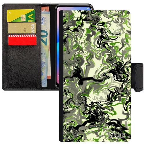 Coque Pour Galaxy A7 2018 Rabat Marbre Vert À Clapet Peinture Etui Motif Sm-A750f Pas Cher Housse Ondulé Design Effet Forme Samsung