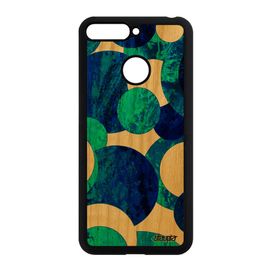 Coque Honor 7a En Bois Silicone Peinture Abstrait Geometrie 4g Effet Fond Ronds Courbe Artistique Design Cover Cadeau Bleu Antichoc