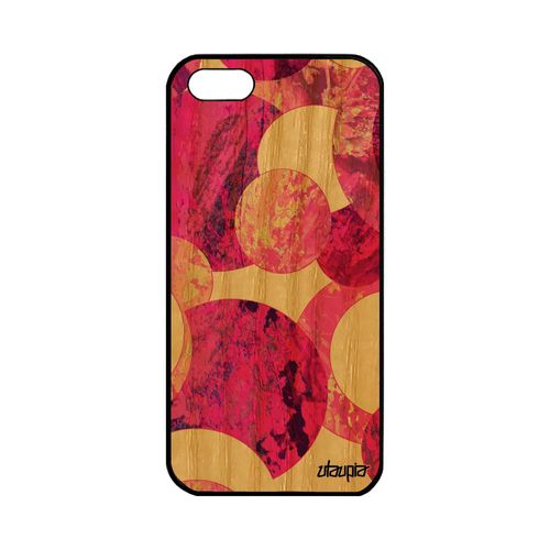 Coque Iphone 5 5s Se Bois Silicone Peinture Abstrait Coloré Texture Geometrie Telephone Art De Protection Rose Galaxie Motif Apple