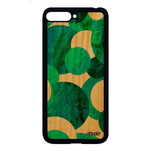 Coque Bois Pour Huawei Y6 2018 Silicone Peinture Abstrait Fond Motif Ronds Cercle Artistique Design Original Fait Main Vert Case De