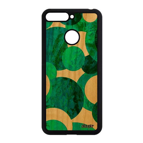 Coque Pour Honor 7a En Bois Silicone Peinture Abstrait Vert Design Geometrique Case Ronds Artistique Cercle Rigide Motif Fond Effet