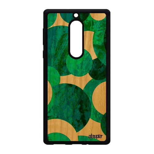 Coque Silicone Pour Nokia 5 Bois Peinture Abstrait Motif Fait Main Etui Smartphone Fond Cercle Vert Artistique Geometrique Ronds De