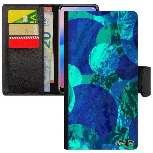 Coque Pour Samsung A3 2016 Rabat Portefeuille Peinture Abstrait Art Pu Bleu Design Texture Courbe Coloré Etui Original Ronds Galaxy