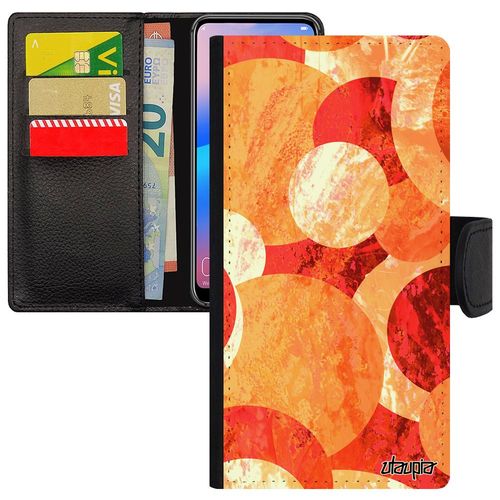 Coque Huawei P10 Lite Simili Cuir Peinture Abstrait Art Coloré Solide Original Geometrique Antichoc Sphere Orange Mobile Ronds Motif