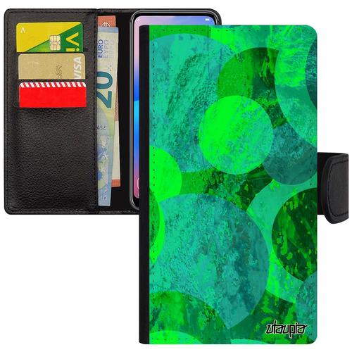 Coque Iphone Xs Simili Cuir Rabat Peinture Abstrait Flip Case Vert Design Etui Case Bumper Motif Coloré Art Smartphone Cercle