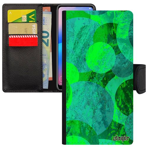 Coque Samsung Galaxy A40 À Rabat Silicone Peinture Abstrait Ronds Texture Vert Etui Flip Case Case Smartphone Original Art Coloré De