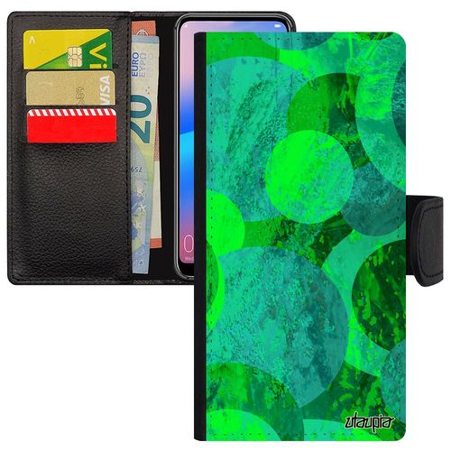 Coque Peinture Abstrait Pour Huawei Y6 2018 Portefeuille Texture Mobile Antichoc Ronds Coloré Original Geometrie Design Cercle Vert