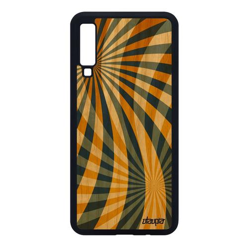 Coque Antichoc Galaxy A7 2018 En Bois Silicone Illusion D'optique Motif Design Portable Geometrie Effet Jaune Soleil Cadeau Samsung