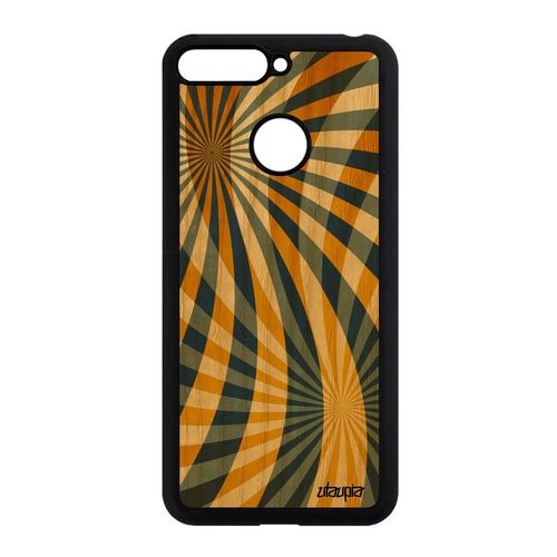 Coque Silicone Pour Honor 7a Bois Illusion D'optique Mobile Design Soleil Telephone Jaune Dessin Geometrie Cadeau Effet Motif Housse
