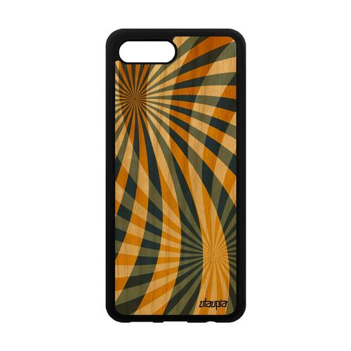 Coque Bois Silicone Illusion D'optique Telephone Honor 10 Geometrie Effet Housse Design Jaune Motif Cadeau Soleil Etui Tpu Cover De