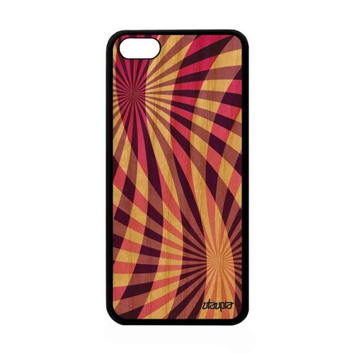 Coque Bois Silicone Illusion D'optique Apple Iphone 5c Fond 32 Go Design Geometrique Motif Etui Antichoc Frêne Effet Dessin Rose De