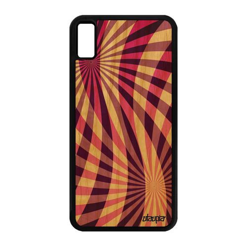 Coque Pour Iphone Xs Max Vrai Bois Silicone Illusion D'optique Jolie Rose 4g Telephone Bumper De Protection Effet Geometrique