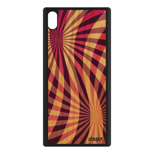 Coque Sony Xperia Xa1 Ultra En Bois Veritable Silicone Illusion D'optique Spirale Tpu Fond Geometrique Jolie Rigide Rose G3221 Motif
