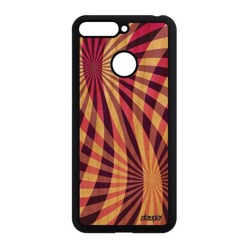 Coque Honor 7a En Bois Silicone Illusion D'optique Frêne Design Portable Jolie 4g Telephone Case Fond Cover Motif Rose Geometrique