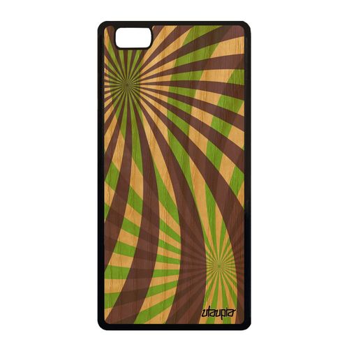 Coque Bois Silicone Illusion D'optique De Protection Huawei P8 Lite 2015 Geometrique Design Antichoc Fond Effet Original Motif Vert