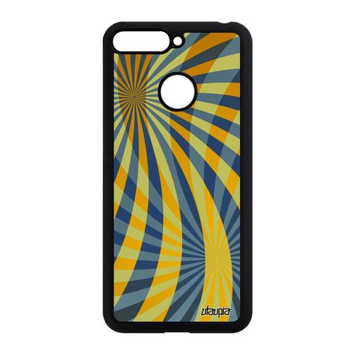 Coque Honor 7a Silicone Illusion D'optique Telephone Cover Geometrie Moderne Personnalisé Original Etui Motif Case Jaune Design De
