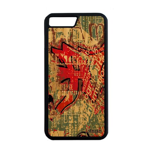Coque Pour Iphone 8 Plus En Bois Naturel Silicone Street Art Effet Etui Rouge Fond Tag 4g Tagué Jolie Graffiti Dessin De
