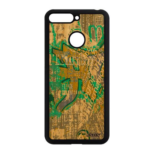 Coque Honor 7a Bois Silicone Street Art Personnalisé Artisanat Etui Ecriture Graffiti Case Vert Texture Telephone Peinture Tagué Tag