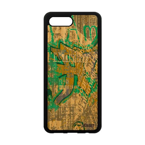 Coque Honor 10 Bois Silicone Street Art Etui Tag Telephone Artisanat Unique Vert Graffiti Ecriture Texture Smartphone De Protection