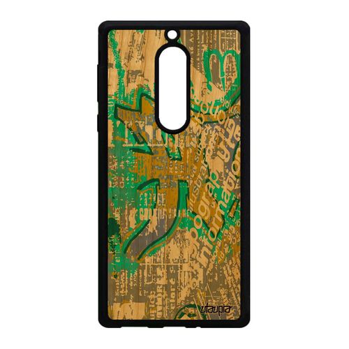 Coque Silicone Pour Nokia 5 En Bois Street Art Housse Mobile Texture Motif De Protection Tagué Tag Original Ecriture Vert Peinture