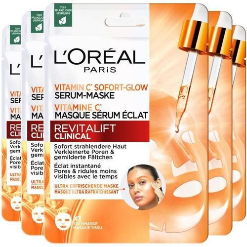 Lot De 5 Masques Tissu - L'oréal Paris Revitalift Clinical Masque Sérum Eclat Vitamine C 