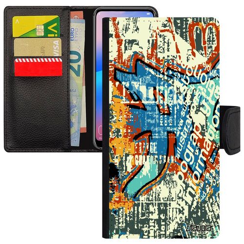 Coque Huawei Y5 2018 Portefeuille Street Art Orange Tagué Fond Leather Peinture Jolie Ecriture Effet Graffiti Mobile Tag Portable De