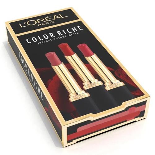 L'oréal Paris - Coffret 3 Rouges À Lèvres - Mat Et Repulpant - Color Riche - Teintes : Nude Independant (640), Rouge Déterminati 