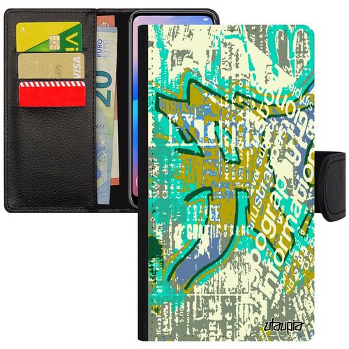 Coque Pour Samsung Galaxy J3 2017 Rabat Portefeuille Porte Cartes Street Art Fond Design Ecriture De Protection Vert Graffiti Motif