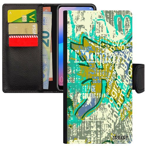 Coque Pour Honor 8a Cuir Portefeuille Street Art Design Mobile Antichoc Effet Portable À Clapet Fond Motif Tagué Vert Peinture Tag