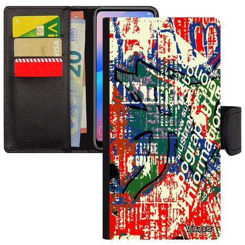 Coque Galaxy A3 2016 Simili Cuir Portefeuille Street Art Rouge Antichoc Graffiti Peinture Design Texture Ecriture Noir Tagué Samsung