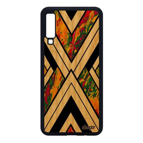 Coque Bois Samsung Galaxy A7 2018 Silicone Marbre Mobile De Protection Jaune Frêne Effet Motif Design Pierre Forme Solide Tpu Bumper