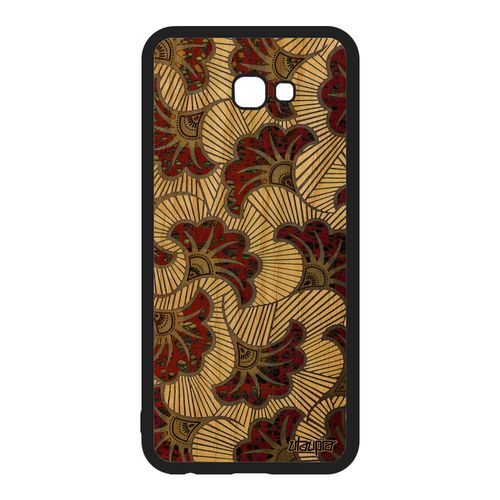 Coque En Bois Pour Samsung Galaxy J4 Plus 2018 Silicone Wax Telephone Portable Rouge Ethnique Smartphone Artisanat De Made In France