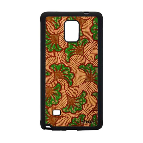 Coque En Bois Samsung Galaxy Note 4 Silicone Wax Motif Dessin Tissu Afrique Coloré Fantaisie Etui Africain Vert Ethnique Telephone