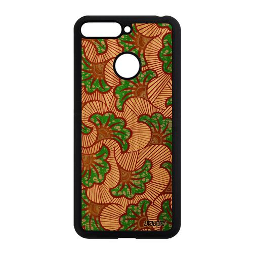 Coque Bois Honor 7a Silicone Wax Case Afrique Antichoc Rigide Fantaisie Gel Motif Coloré Tissu Ethnique Design Vert Africain De