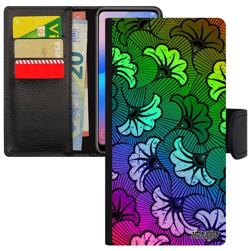 Coque Wax Samsung Galaxy A40 Rabat Portefeuille Porte Cartes Coloré Motif Tissu De Protection Ethnique Afrique Vert Telephone Bumper