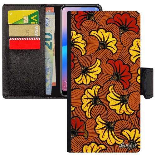 Coque Wax Huawei P30 Lite À Rabat Housse Ethnique Tissu Fantaisie Afrique Portable Leather Orange Africain Telephone Motif Coloré De