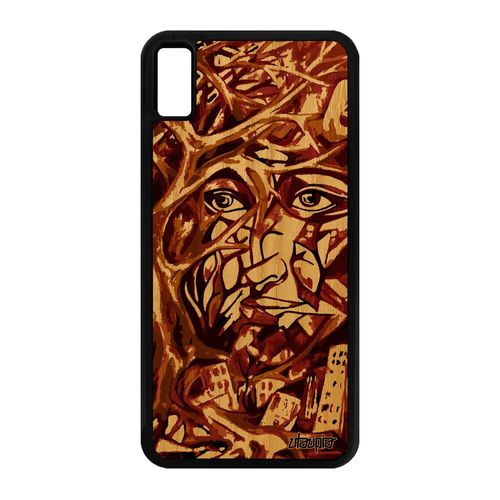 Coque Iphone Xs Max Bois Naturel Silicone Portrait Street Art 64 Go Case Noir Abstrait Marron Arbre Artisanat Jolie Femme De