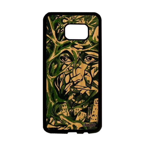 Coque Pour Galaxy S7 Edge Bois Silicone Portrait Street Art Vert Smartphone Arbre Cadeau Immeubles Peinture Huile Original Samsung