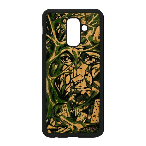 Coque Samsung Galaxy A6 Plus 2018 En Bois Silicone Portrait Street Art Case Visage 4g Original Arbre Housse Vert Immeubles Femme