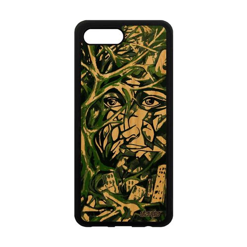 Coque Silicone Portrait Street Art Honor 10 En Bois Cadeau Immeubles Gel Artisanat Mobile Col-L29 Femme Unique Vert Arbre Frêne Etui