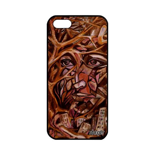 Coque Portrait Street Art Iphone 5 5s Se En Silicone Marron Visage Immeubles Cadeau Homme Arbre Telephone Peinture Alu Etui Apple