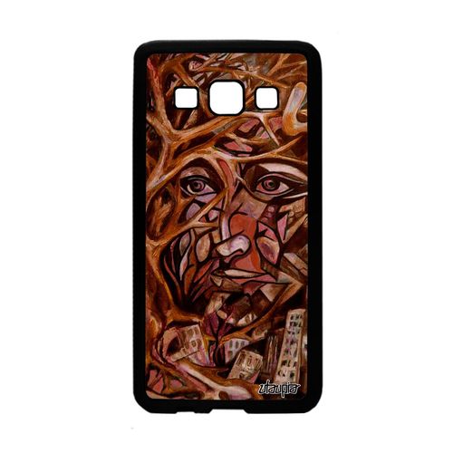 Coque A3 2015 Silicone Portrait Street Art Marron Fait Main Peinture Abstrait Antichoc Alu Visage Arbre Cadeau 4g Gel Samsung Galaxy