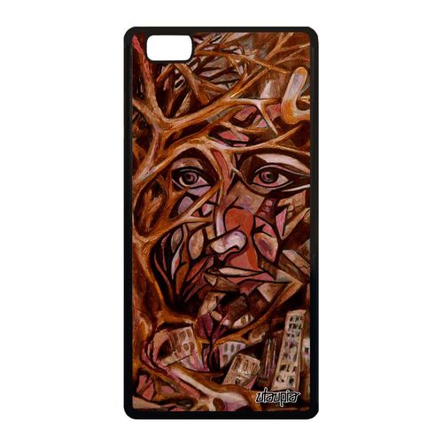 Coque Antichoc Huawei P8 Lite 2015 Silicone Portrait Street Art Fait Main Metal Personnalisé Cadeau Marron Abstrait Made In France