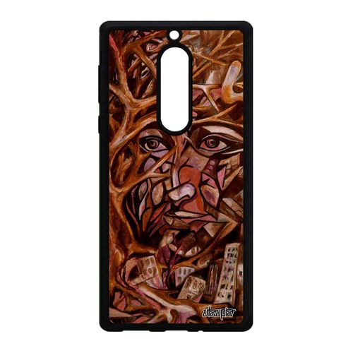 Coque Portrait Street Art Pour Nokia 5 Silicone Fait Main Visage Original Mobile Marron Peinture Cadeau Homme Case Immeubles Design